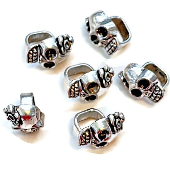 Sugar Skull Beads Dia De Los Muertos Tibetan Silver Leather Sliders 18x12mm (6) - Picture 2 of 3